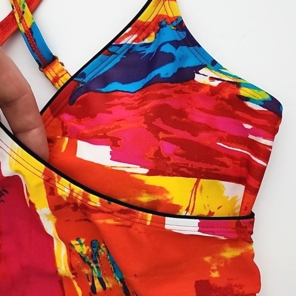 Simon Chang Tankini Top  Raceback Multi Colour Red Blue Padded Cups Size 10 - Picture 5 of 12